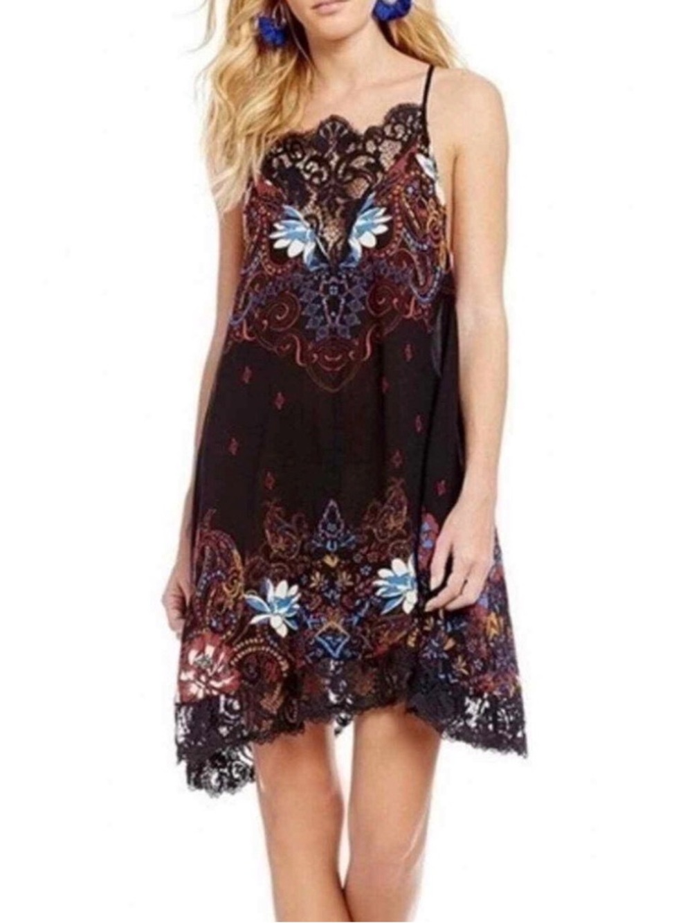 Free People Intimately Whimsygoth Black Lace Who’s Sorry Now Floral Slip Dress L